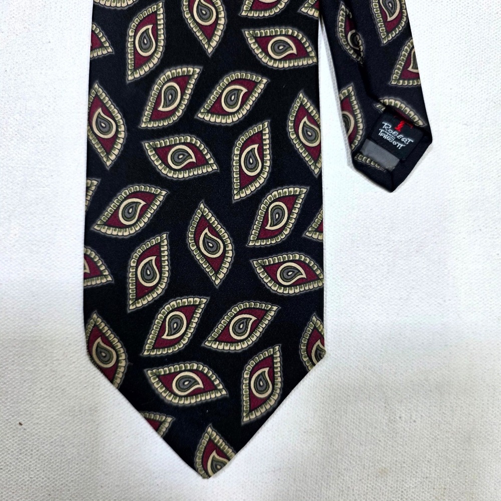 Robert Talbott Necktie Mens OS Black Red Geometric Teardrop Silk Garys & Company
